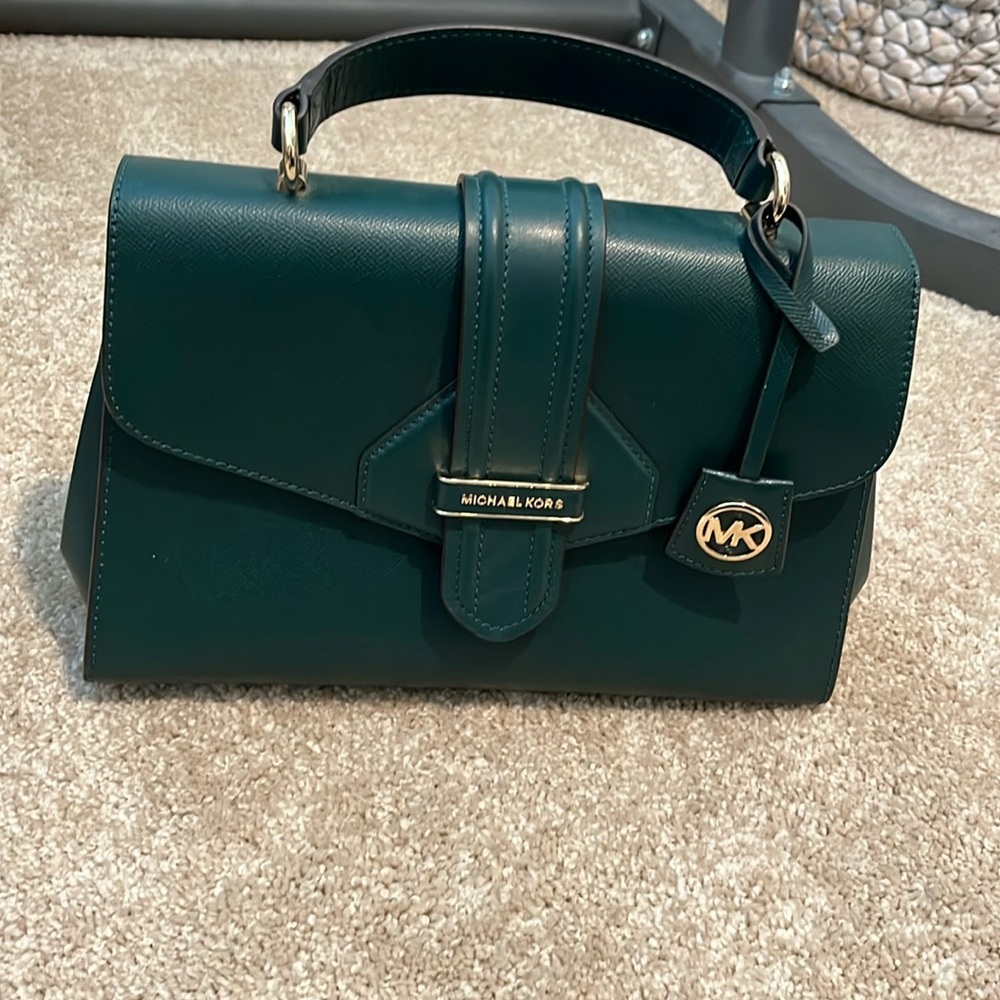 Michael kors green top handle bag gold hardware